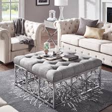 This ottoman from andover mills can be wiped clean with a cloth whenever necessary. Weston Home Libby Button Tufted Cushion Chrome Quatrefoil Base Square Ottoman Coffee Table Grey Linen Walmart Com Walmart Com