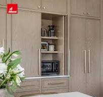 Modern Walnut Solid Wood RTA Kitchen Storage Furniture Double Shaker Design Acrylic Door Panel Surface Hinge Drawer Basket