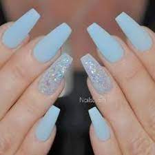 A Round Up Of The 50 Prettiest Matte Nails On Pinterest Society19 Blue Glitter Nails Coffin Nails Glitter Blue Coffin Nails