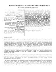 Pdf Corrosion Resistance Evaluation Of Duplex Stainless