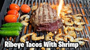 Grilled rib eye steak tacos. Tacos De Ribeye Con Camarones Ribeye Steak Tacos Youtube