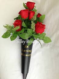 Silk flower house, uk, artificial flowers for graves and memorial these pictures of this page are about:artificial flowers for gravesites. Silk Flower Grave Spike Memorial Vase Artificial Tribute Red Rose Mum Dad Nan Ebay