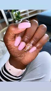 Dark Skin Nails Pink Acrylic With Afoul Design In 2021 Dark Nails Pink Nails Nails