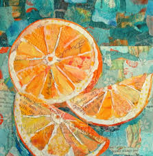 Juicy Fruit Original Paper Collage Orange Painting 6 X 6 On Gallery Wrapped Canvas Collage Art Mixed Media Paper Collage Paper Collage Art