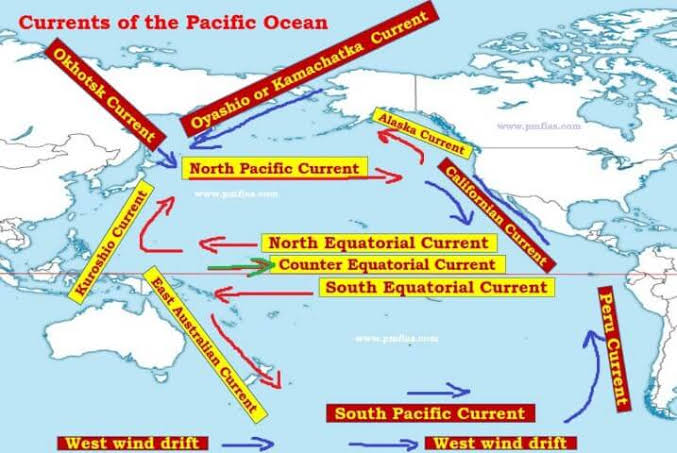 Major Ocean Currents across the Pacific Basin, AI generated