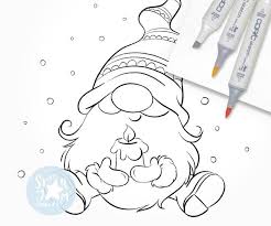 Christmas Gnome With A Candle Digi Stamp Nordic Etsy In 2020 Easy Christmas Drawings Digi Stamp Christmas Coloring Pages