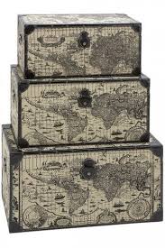 A trunk, also known as a travel trunk, is a large cuboid container designed to hold clothes and other personal belongings. Traveler Storage Trunks Set Of 3 Decorative Storage Boxes Ancient World Maps Steamer Trunk Decorative Trunks