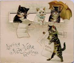 German Raphael Tuck Cats New Years Greetings Card Late 1800 S Cat Christmas Cards New Year Greeting Cards Vintage Happy New Year