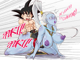 rickert kai, angel (dragon ball), son goten, vados (dragon ball), dragon  ball, dragon ball super, 1boy, 1girl, age difference, ahegao, all fours,  bangs pinned back, blue skin, breasts, breasts out, colored skin,