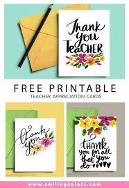 I am all about gift giving and i especially love giving to my kids wonderful teachers. Thank You Teacher A Set Of 3 Free Printable Note Cards Smiling Colors Teacher Appreciation Cards Teacher Appreciation Printables Printable Note Cards