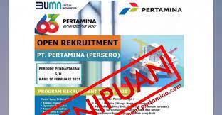 Informasi terbaru mengenai rekrutmen pt pertamina (persero) untuk bimbingan rekrutmen pt pertamina kali ini membuka kesempatan emas bagi kamu yang lulusan sma/smk untuk meniti karir. Waspada Penipuan Hoax Pengumuman Rekrutmen Pertamina