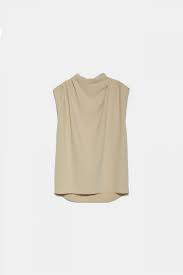 Zara High Collar Sleeveless Shirt In Beige Ufo No More