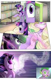 1966727 - safe, artist:candyclumsy, spike, twilight sparkle, alicorn,  dragon, ghost, pony, comic:twilight's kronenberg, absorption, book,  canterlot, comic, commissioner:bigonionbean, dragoness, female, library,  possessed, possession, spike's mother ...