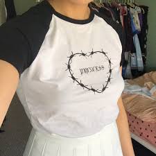 Black And White Brandy Melville Shirt Black And White Graphic Brandy Melville Top With Barbed Wire Heart And Princess Text Brandy Melville Tops Brandy Melville T Shirts Tops
