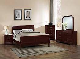 Gtu Furniture Classic Louis Philippe Styling Deep Cherry 6pc Wooden Queen Bedroom Set Q D M 2n Bedroom Sets Furniture King King Bedroom Sets Bedroom Sets Queen