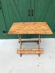Vintage Bamboo Picnic Table Circa 1950 Teak Base Folding Table Patio Furniture Portable Table Light Weight Folding Picnic Table Picnic Table Portable Table