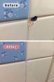 浴室タイル壁の欠けを簡易的に埋めて補修する方法 補修 タイル 補修 浴室 タイル