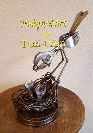 Junkyard Art By Tam I Am Three Open End Wrenches A Crescent Wrench Some Flatware And Wire Come Together As Scrap Metal Art Metal Art Projects Metal Art Diy