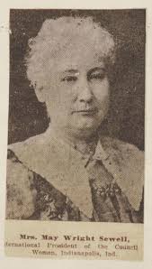 Newspaper photograph of May Wright Sewell, President, International Council  of Women