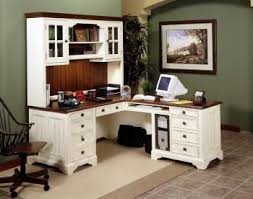 White L Shaped Desk With Wood Stained Top And Backboard Home Office Home Office Furniture Furniture Depot