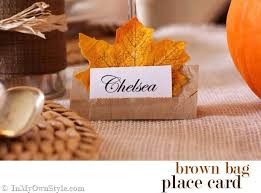 Tie your place cards to decorative wheat stalks for an easy and elegant addition to your thanksgiving table. Holiday Table Place Cards Made With Paper Bags In My Own Style Thanksgiving Place Cards Thanksgiving Paper Easy Thanksgiving Crafts