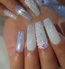 32 Extraordinary White Acrylic Nail Designs To Finish Your Trendy Look Polish And Pearls White Acrylic Nails Mauve Nails Classy Nail Designs