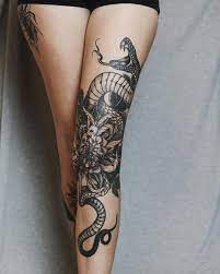 This type of tattoos starts from the shoulder of a person and continues till the down part of the arm displaying a particular theme. Snake Leg Tattoo Women Elegant Arts Tattoo