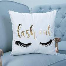 Lash Out Pillow Cover Gold Foil Pillow Cover Gold Pillow Case Home Decor Lashes Pillow Makeup Pillow Throw Pillow Cover Quote Pillow In 2021 Decorative Pillow Cases Gold Throw Pillows Decorative Pillows