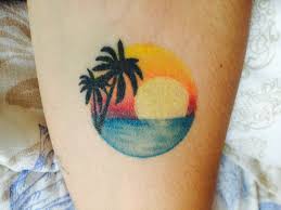 Palm Tree And Sunset Tattoo Sun Is Too Big But I Like That It S A Small Tattoo Sunset Tattoos Palm Tree Tattoo Tattoos