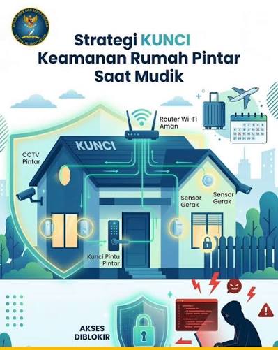 Siberman, Jangan biarkan rumah Anda 'hidup' tanpa pengaman saat Anda pergi. Gunakan teknologi untuk menjaga keamanan, bukan untuk mengundang bahaya. Mudik tenang, rumah pintar aman dari peretas dengan Strategi "KUNCI"! 🔑🏠✨ Ikuti