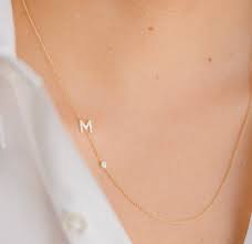 14k Gold Letter Necklace With Small Diamond In 2021 Initial Necklace Gold Gold Letter Necklace Diamond Initial Necklace