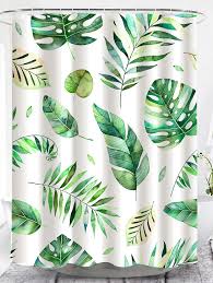 Leaf Print Shower Curtain With 12hooks Shein Usa In 2020 Printed Shower Curtain Leaf Curtains Curtains
