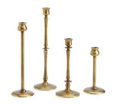 Ornate brass features green acrylic accents. Booker Taper Candleholders Brass Set Of 4 Pottery Barn