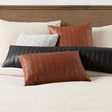 Faux leather vegan lumbar throw pillow cover in color cognac. Leather Lumbar Pillow Target