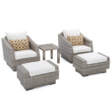 Enjoy free shipping & browse our great selection of patio furniture, rectangular patio ottomans, round patio ottomans and more! Rst Brands Cannes 5 Piece Wicker Patio Club Chair And Ottoman Set With Moroccan Cream Cushions Op Peclb5 Cns Mor K The Home Depot