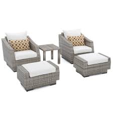 Yaheetech accent chair with ottoman barrel tub chair and ottoman set faux leather accent armchair lounge chair with footrest set for living room bedroom black. Rst Brands Cannes 5 Piece Wicker Patio Club Chair And Ottoman Set With Moroccan Cream Cushions Op Peclb5 Cns Mor K The Home Depot