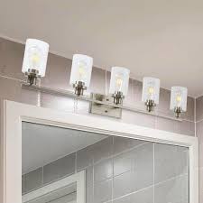Maybe you would like to learn more about one of these? 5 Light Bathroom Vanity Light Brushed Nickel Wall Sconce Modern Light Fixtures Wall Mount With Clear Glass Shade Bonlicht Lighting