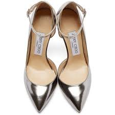 Jimmy Choo Silver Mirrored Lucy Heels Found On Polyvore Featuring Shoes Pumps Heels Pointed Toe Ankle Strap Heels Silver Shoes Heels Silver High Heel Shoes
