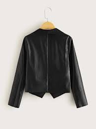 Girls Waterfall Collar Pu Leather Jacket Girls Jacket Fashion Pu Leather Jacket Clothes
