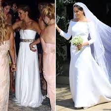 The dress includes a piece of queen mary's lace embroidered into the design, which acott williams described as a something old. the emanuels were very much drawing on traditional royal. How Meghan Markle S Royal Wedding Dress Compares To Her First Wedding Gown Instyle