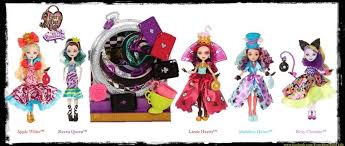 Ever After High Way Too Wonderland From Left Apple White Raven Queen And Playset Lizzie Hearts Madeline Ha Ever After High Raven Queen Monster High Dolls