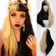 Half black / half blonde hair канала maddie deangelo. Amazon Com Blue Bird Synthetic Cosplay Long Straight Wig Fashion Two Tone Color Half Black Half Blonde Wigs With Bangs High Temperature Heat Resistant Fiber For Women Cosplay Show Beauty
