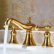 Gold polished brass widespread 3 holes bathroom sink faucet mixer tap snf237. Brass Bathroom Faucets 3 Hole Filtering Widespread Polished Brass Bathtub