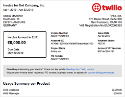 I want to include the details of the bank account selected from the invoice>>other info(tab)>>bank account onto a @guillaume, thanks for your help! Reading Your Twilio Invoice Twilio Support