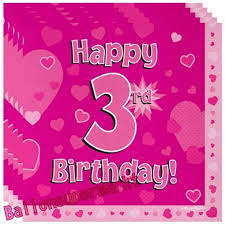 Kindergeburtstag Servietten Happy 3rd Birthday Pink Zum 3 Geburtstag Madchen