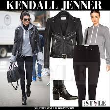 Kendall Jenner In Black Leather Jacket And Grey Hooded Sweatshirt In New York On November 9 Cashmere Hoodie Black Leather Jacket Leather Jacket