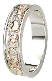 14k White Rose Gold Coated Silver Celtic Claddagh Band Ring Ladies Celtic Wedding Rings Claddagh Ring Wedding Celtic Wedding Bands