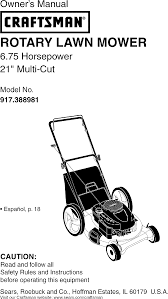 Craftsman 21 push lawn mower. Craftsman Rotary Lawn Mower 917 388981 Owners Manual