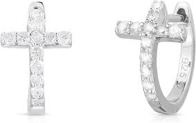 Amazon.com: Natalia Drake Tiny Cross Huggie 1/4 Cttw Diamond Hoop Earrings  for Women in Rhodium Plated 925 Sterling Silver: Clothing, Shoes & Jewelry