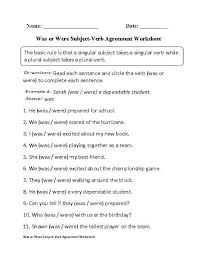 Was Or Were Subject Verb Agreement Worksheet Subject Verb Agreement Subject And Verb Subject Verb Agreement Activities